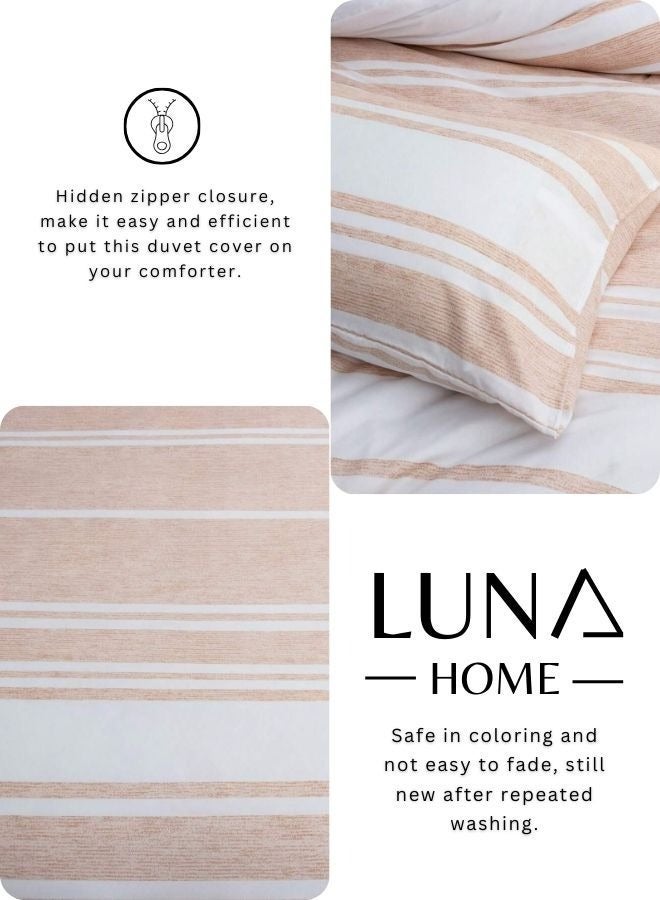 LUNA Home Single Size 4 Pieces set (1 Duvet cover - 160*210cm. 1 Fitted sheet - 100*200+30cm. 2 Pillow cases - 50*75cm. ). Bedding set suitable for kids bedroom Striped print without filling for single bed - Image 5